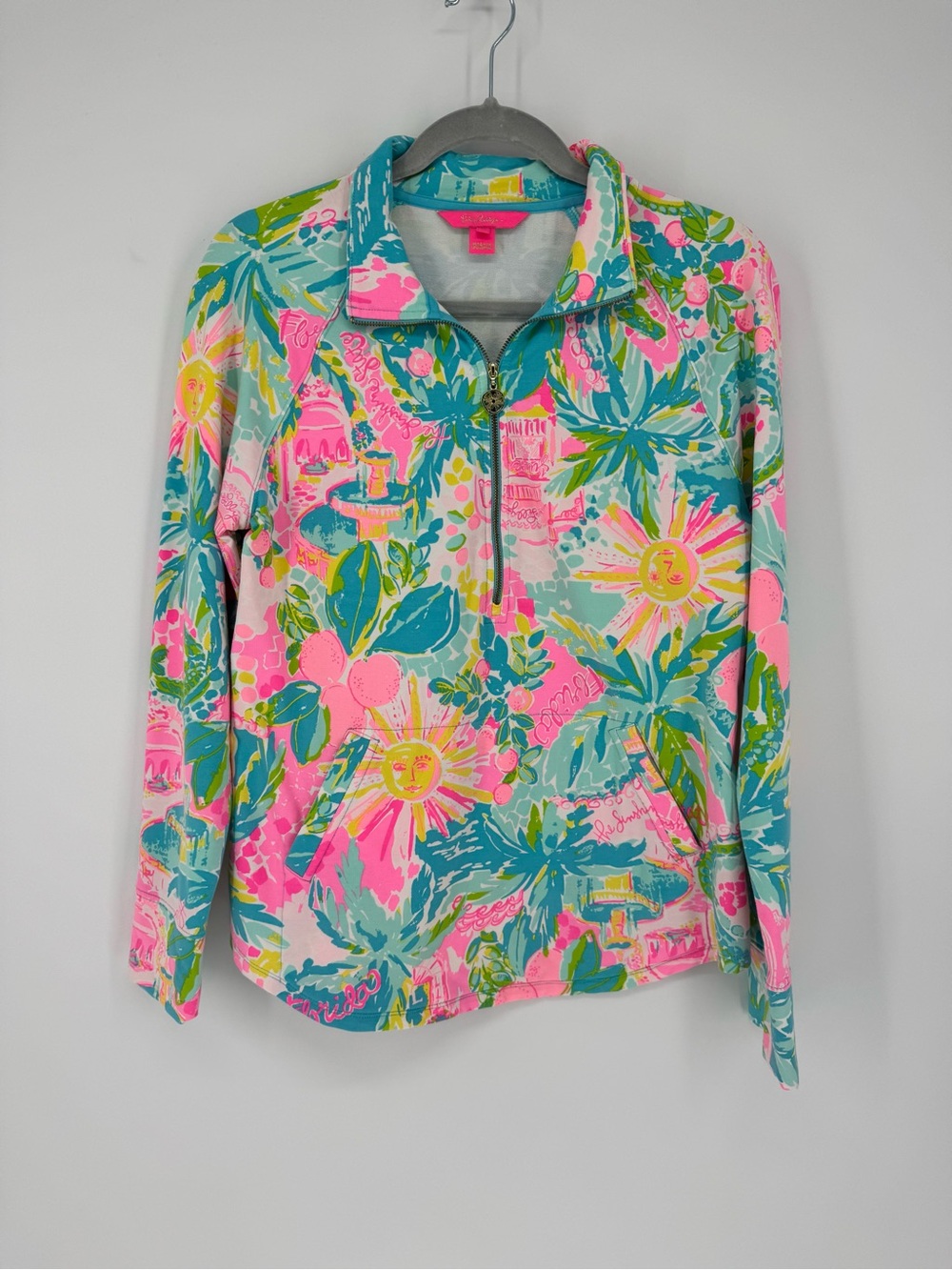 Lilly Pulitzer Pink, Teal & Lime Floral Quarter-Zip Pullover